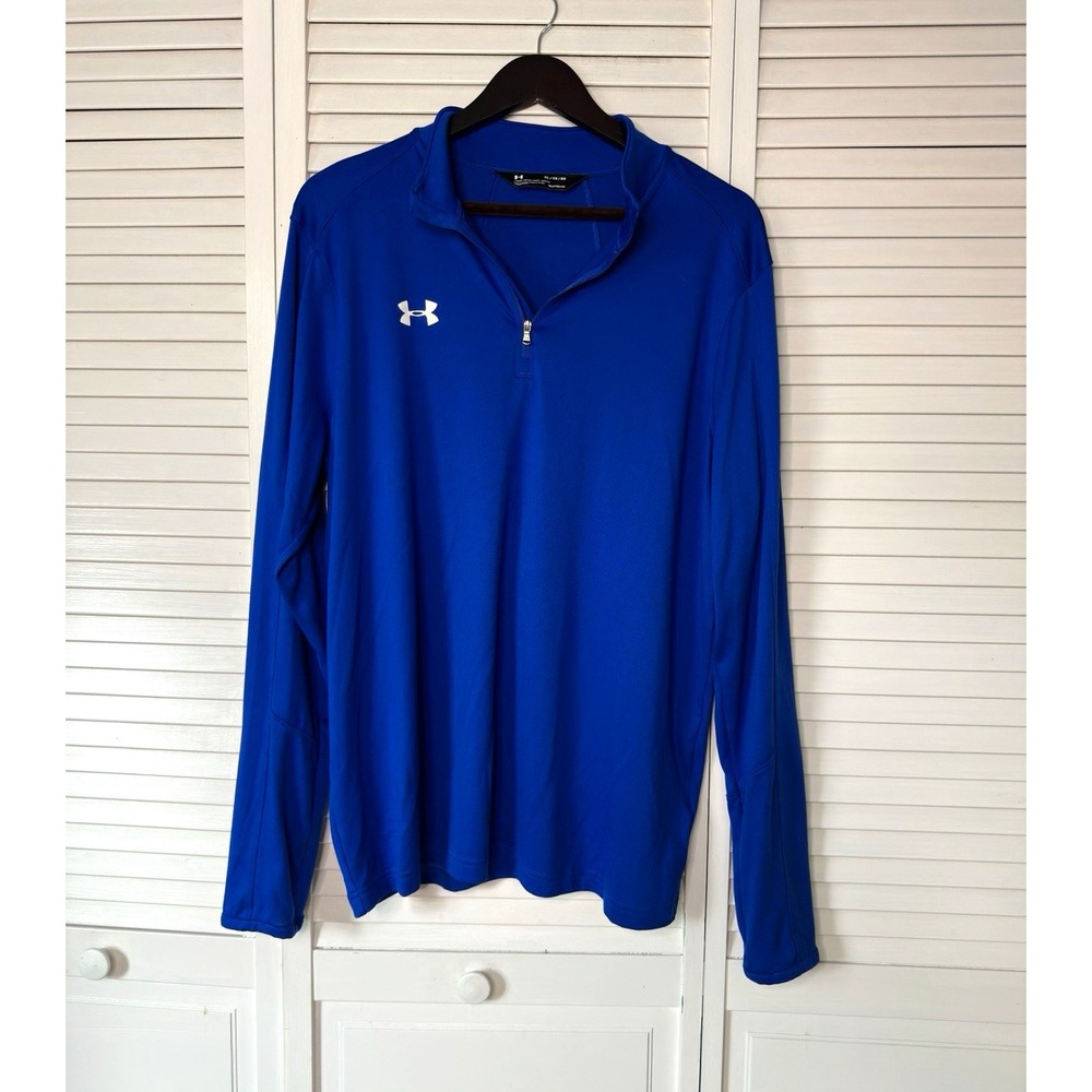 Under Armour Men's XL HeatGear Blue 1/4 Zip Pullover Loose Fit Athletic Casual